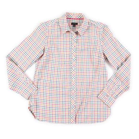 TALBOTS white multicolor check plaid flannel button down shirt size XS - Picture 1 of 8